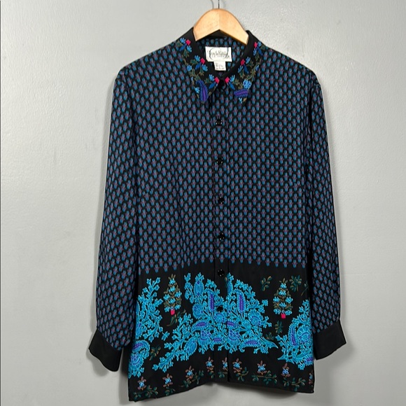 VTG Diana Von Furstenberg Silk Assets Floral, Patterned  Button-Up Shirt L - Picture 1 of 14